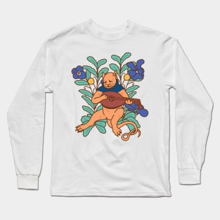 Cute Sad Medieval Cat with Lute Colorful Drawing Long Sleeve T-Shirt